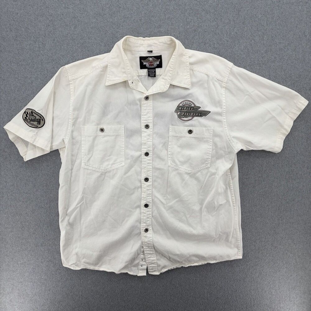 Harley Davidson All American Legend Snap Up White Shirt Short Sleeve Sz XL